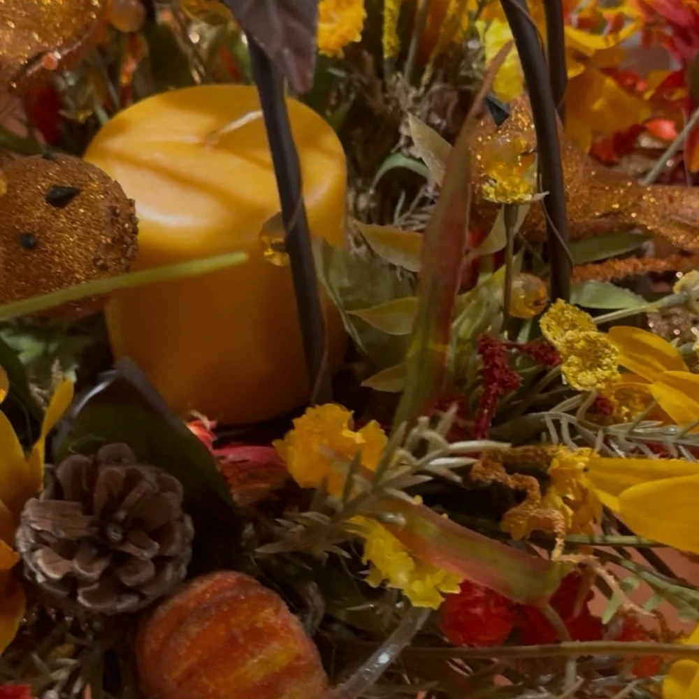 Autumn Floral Arrangement with Candle Holder